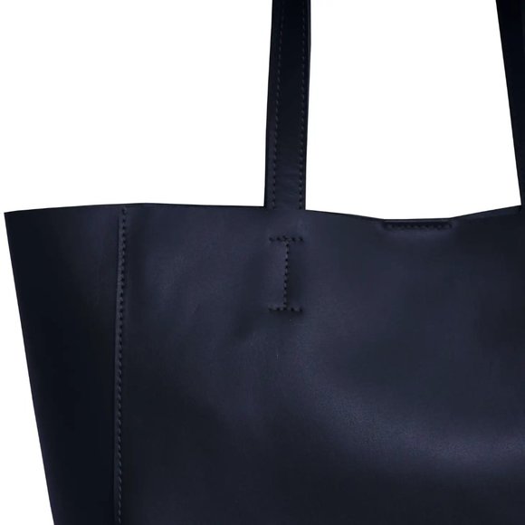 NWT Black Genuine Leather lined Designer Tote Bag - Picture 6 of 11